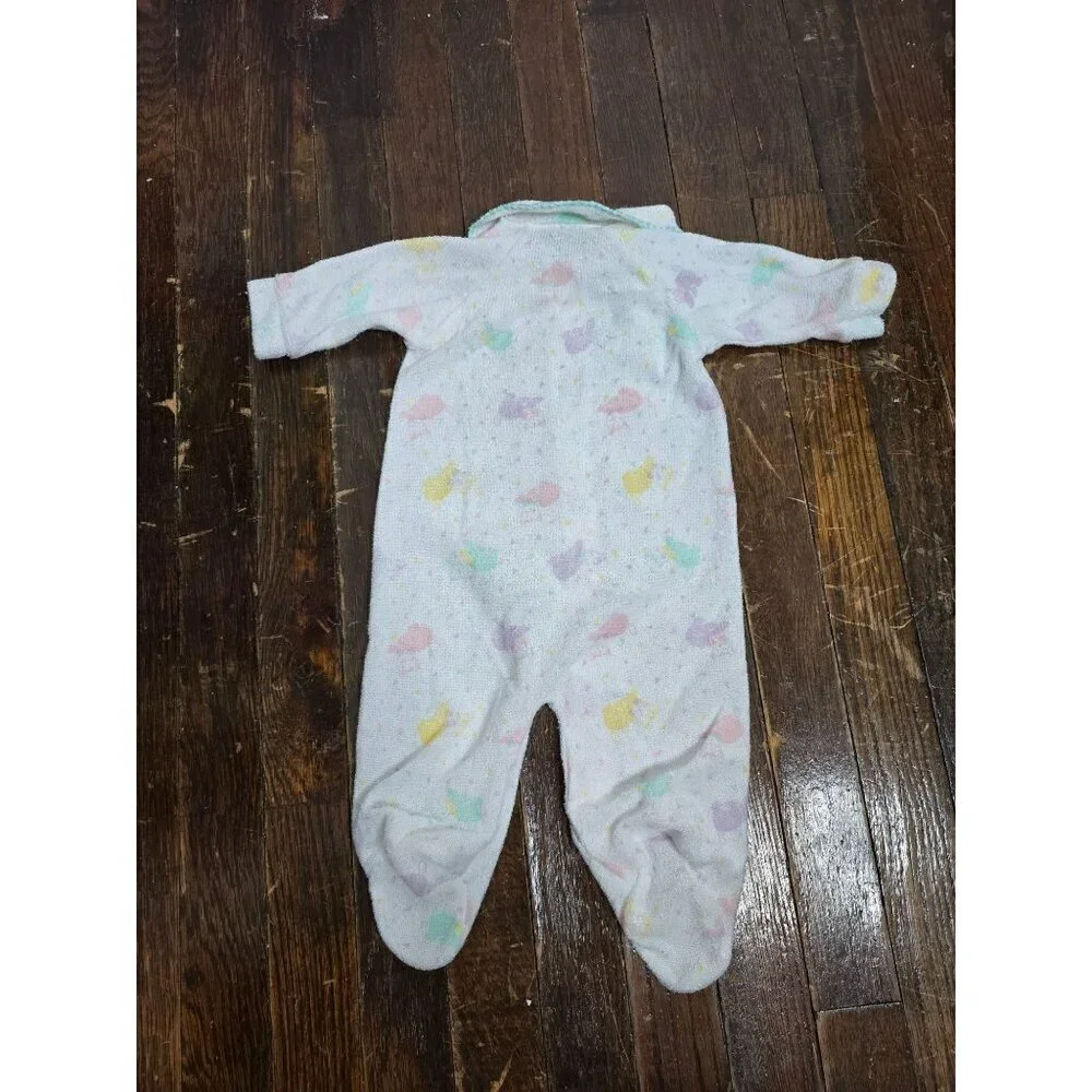 Vintage 80s Pastel Kitty Cat Terry Cloth One Piece Baby Outfit